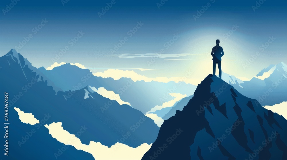 Silhouette of a man standing on mountain peak