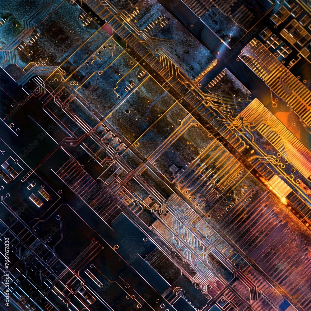 extreme close-up of a silicon microchip, circuits and transistors visible, the microcosm of computing power extreme close-up of a silicon microchip, circuits and transistors visible, the microcosm of computing power