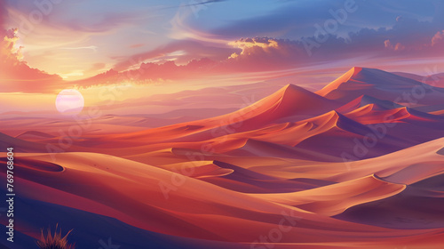 Morning beautiful desert landscape illustration image used for UI design. 