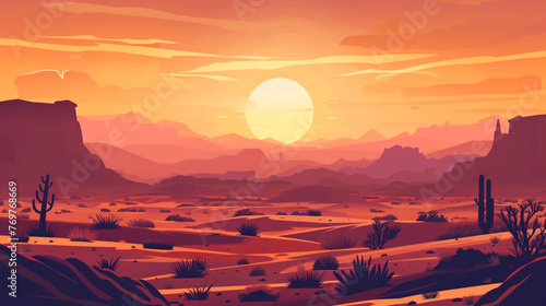 Morning beautiful desert landscape illustration image used for UI design.  photo