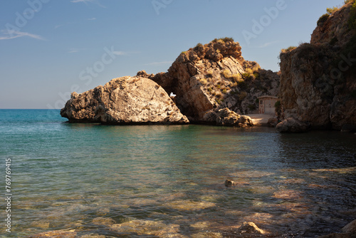 View over Guidaloca Beach and the tranquil waters, Castellammare del Golfo