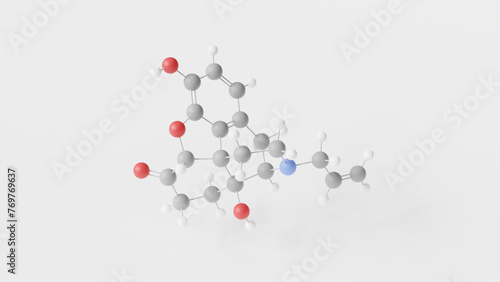 naloxone molecule 3d, molecular structure, ball and stick model, structural chemical formula opiate antagonists photo