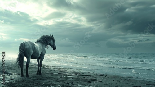 Horse on a moody beach at twilight © cac_tus