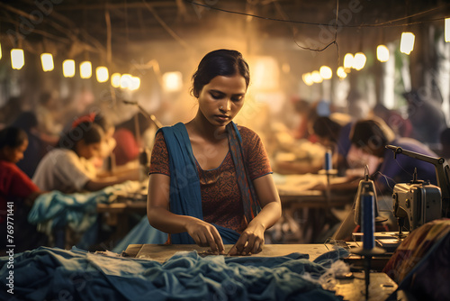 Young tailor sews clothes in a workshop for making dresses
