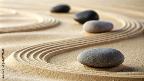 Spa therapy and Zen art  stones with lines in the sand