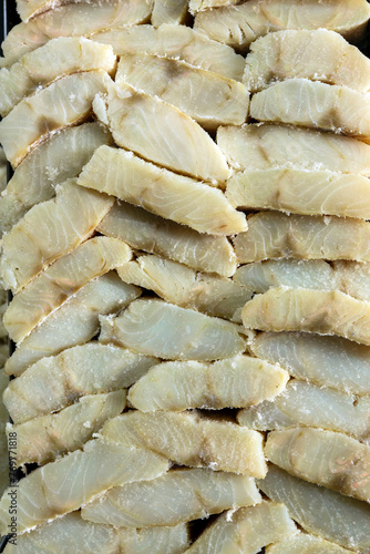 Strips of salted cod in a street market