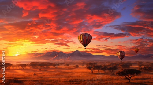 Hot Air Balloons Flying in the Sky at Sunset