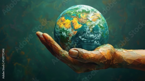 hand touching Earth low poly