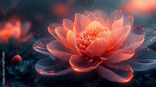 Glowing fantasy flower with sparkling particles