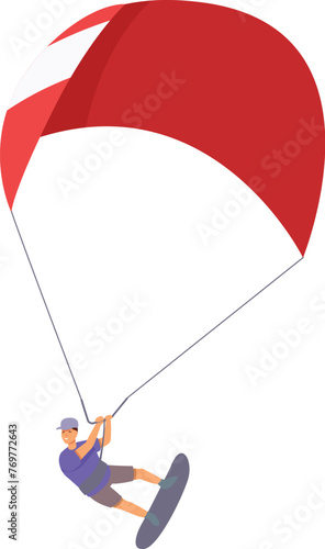 Red color kitesurfing icon cartoon vector. Dynamic jump. Air sea wind