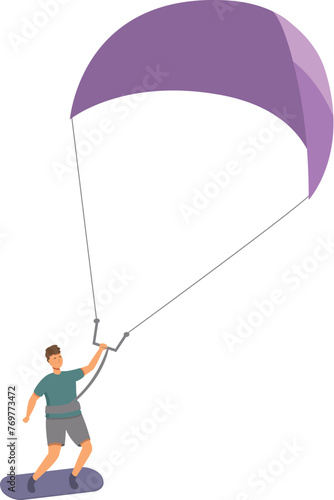 Wave ocean kitesurfing icon cartoon vector. Dynamic wave ocean. Person beach