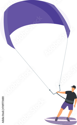 Guy kitesurfing icon cartoon vector. Athletic skill. Extreme board sport