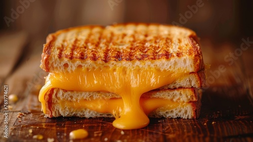 A gourmet grilled cheese sandwich with cheese oozing out photo