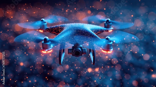 Digital vector 3d illustration of drone with camera in dark blue photo