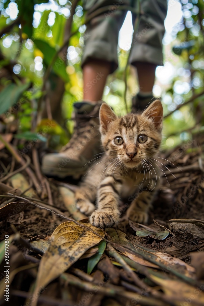 Adorable cat, exploring expert, tiny boots, jungle backdrop, intrepid traveler , Prime Lenses Adorable cat, exploring expert, tiny boots, jungle backdrop, intrepid traveler , Prime Lenses