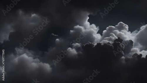 Black Atmospheric background of smoke and clouds. Spooky cloudscape with ethereal swirls