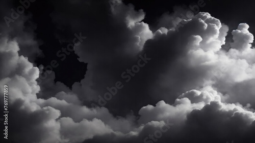 Black Atmospheric background of smoke and clouds. Spooky cloudscape with ethereal swirls