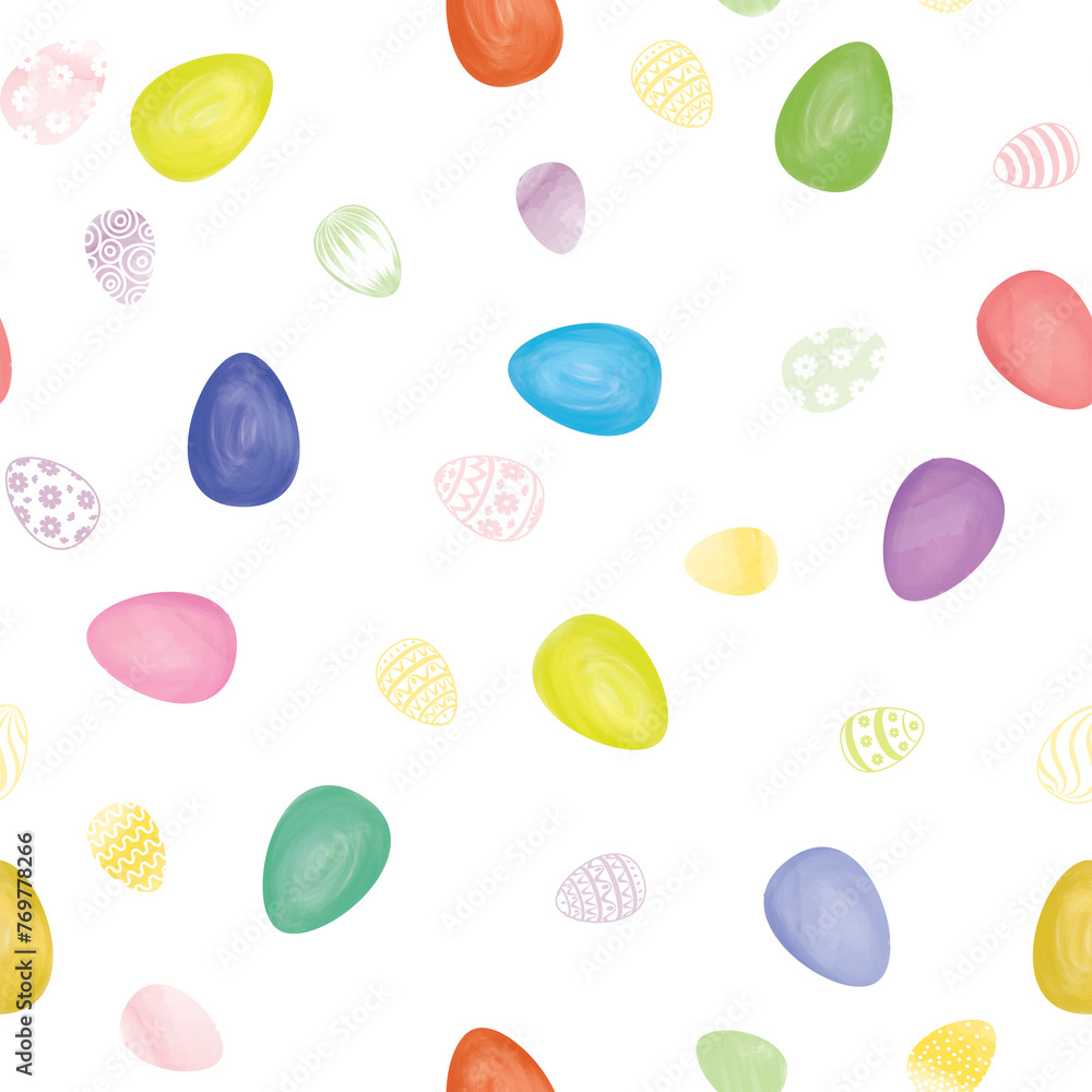 Easter seamless gentle vector pattern with bunnies and easter eggs over white background. Easter holiday decor for website, package, greeting card design Easter seamless gentle vector pattern with bunnies and easter eggs over white background. Easter holiday decor for website, package, greeting card design