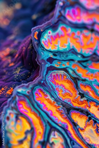 Brain and cerebral artery under a microscope, vivid colors, educational insight , close-up