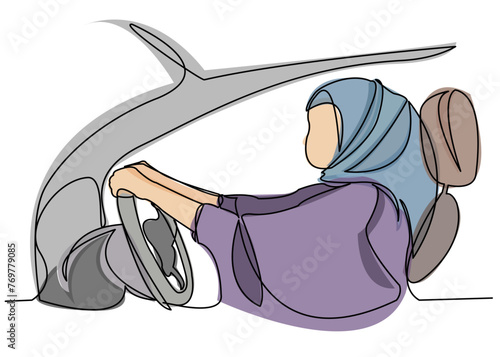 muslim woman driving a car Colour