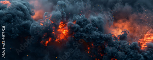 Dramatic Inferno Scene, Black Smoke and Flying Embers © jesica