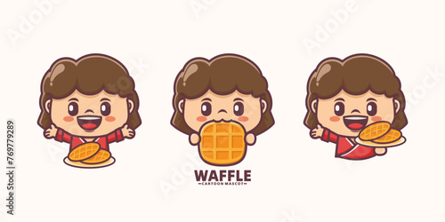 female chef cartoon mascot with waffle