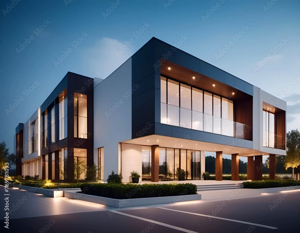 Modern building exterior in the evening Modern building exterior in the evening