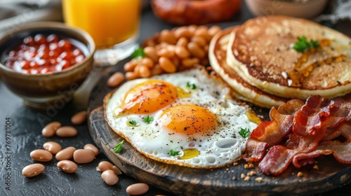 Plate of Breakfast With Eggs, Beans, and Tomatoes