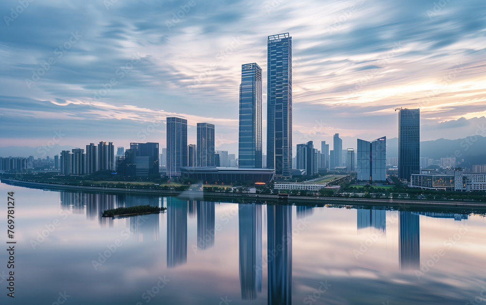 Chinese city sunset river scene,created with Generative AI tecnology. Chinese city sunset river scene,created with Generative AI tecnology.