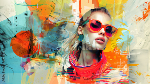 portrait woman fashion modern with creative vibrant color collage art 