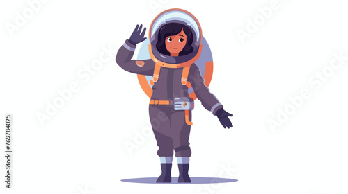 Cartoon woman wearing space helmet flat cartoon 