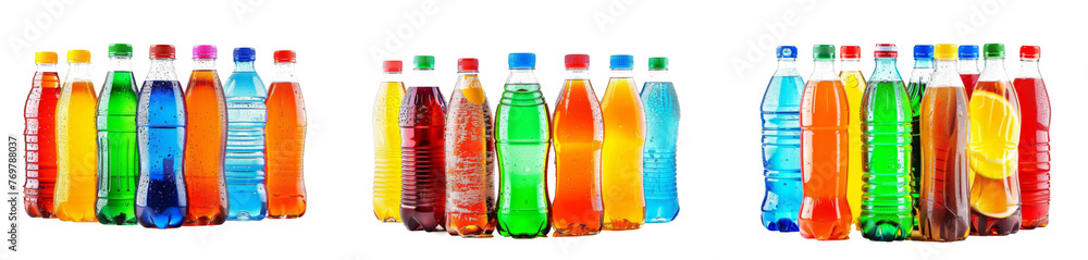 Set of Plastic bottles of assorted carbonated soft drinks over isolated on white Set of Plastic bottles of assorted carbonated soft drinks over isolated on white