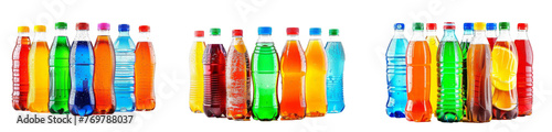 Set of Plastic bottles of assorted carbonated soft drinks over isolated on white photo