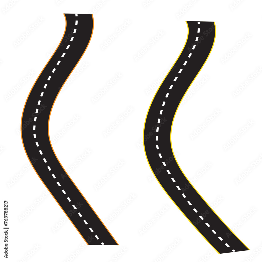 Winding highway road from top view. Flat vector illustration isolated on white background. EPS 10