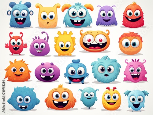 A collection of cartoon monsters with different colors and expressions