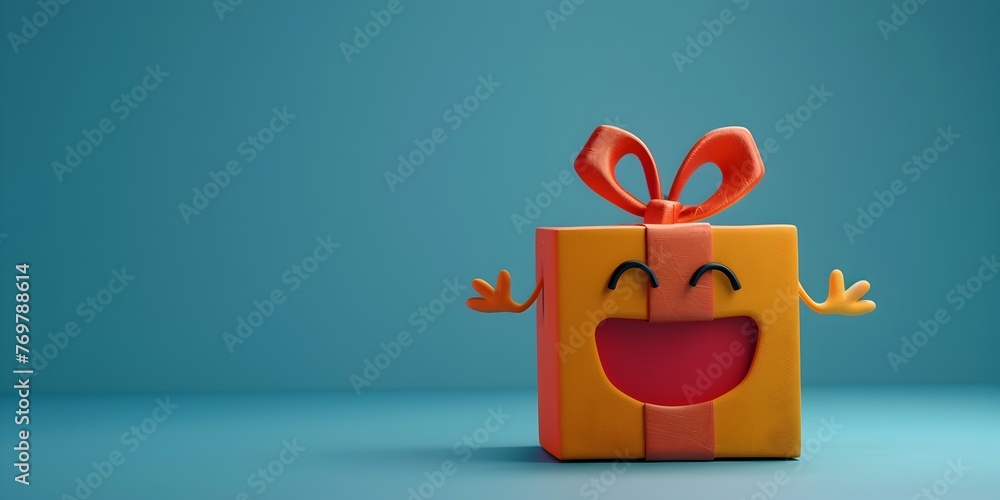 Fototapeta premium A Cheerful Gift Box Character Exuding the Joy and Generosity of Giving with Copy Space