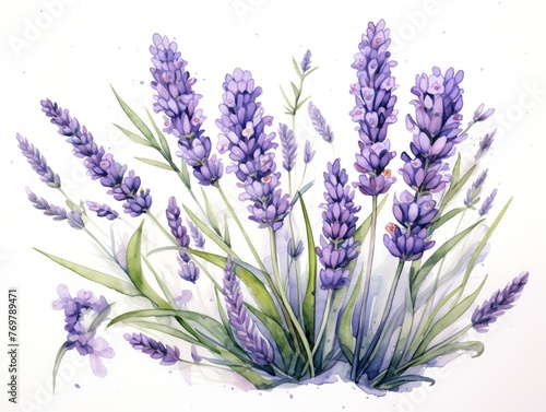 A painting of purple flowers with green stems