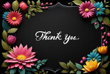 thank you black background with ornament frame of flower