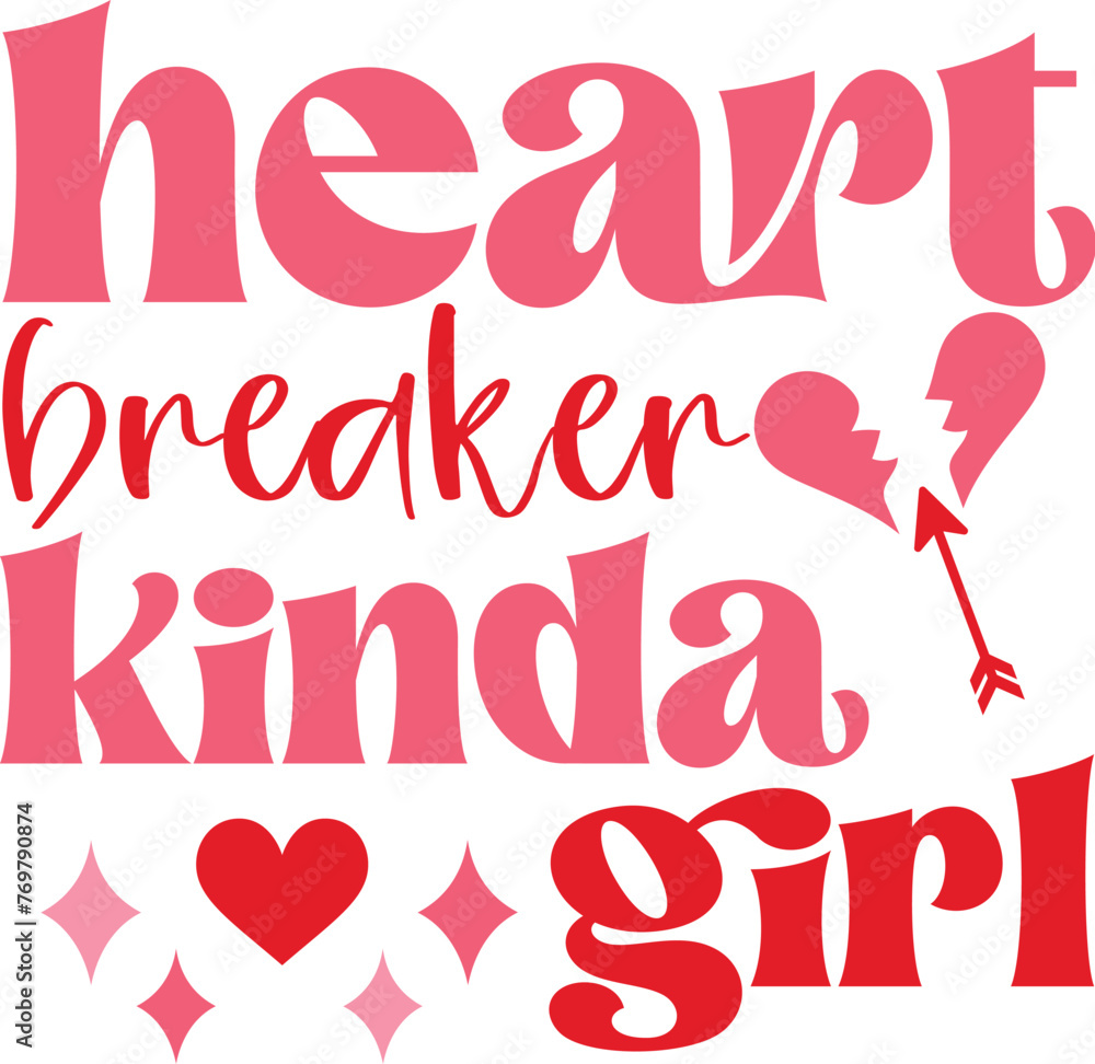 Heart Breaker Girl - Retro Valentine's Day Vector, Love Quote Design Illustration