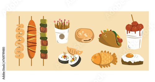 Set of colorful fast food cartoon icons. Isolated vector.
- eps 10