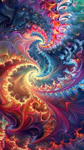 Wallpaper Mural Fractal patterns, vibrant colors, wide lens, psychedelic abstract, high definition Torontodigital.ca