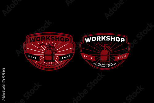 oil can with liquid oil vintage badge logo design for automotive, garage, adventure and racing