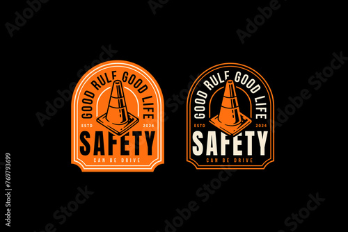 safety cone traffic sign badge logo design for automotive, garage, adventure and racing