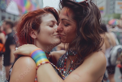 Among the floats and banners, the sight of a woman kissing her partner resonated with the spirit of inclusivity and celebration at the lesbian and gay parade