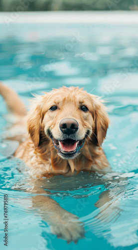 Cheerful Dog Enjoying Swim in the Pool