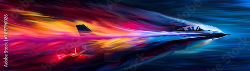 Experimental jet breaks sound barrier, creating a colorful shockwave explosion. photo
