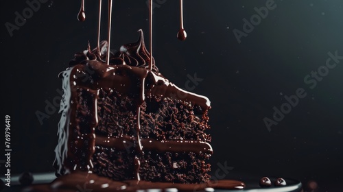 Decadence Unleashed Dynamic Scene of Dripping Chocolate Cake with Luscious Chocolate Sauce