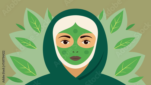  A closeup of a patients face covered in a traditional herbal face mask believed to rejuvenate the skin and promote overall health and wellness.