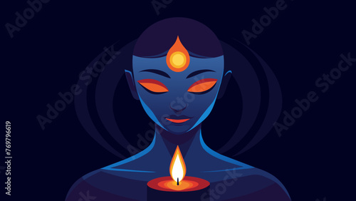  A persons face lit up by candlelight while practicing Trataka a form of meditation that involves focusing on a flickering flame to improve