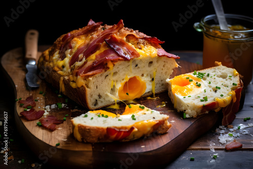 Bacon and Egg Bread, Delicious and savory bread with bacon and egg baked inside